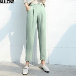 NIJIUDING Women Suit Pants Spring Summer Female Casual Hihg Waist Formal Harem Pant Straight Trousers Office Lady Pantalon 201031