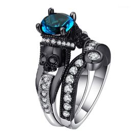 Hainon Black Skull Ring Set Silver Color Fashion Wedding & Engagement CZ Crystal Ring Set Jewelry For Women1