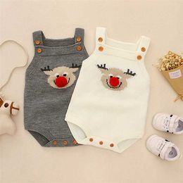 Infant Baby Cartoon Christmas Deer Romper born Boy Girl Clothes Vest Rompers Autumn Boys Girls knitted 211229