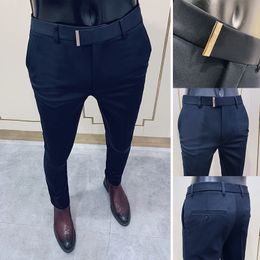 Business Suit Pant Mens Dress Pants Ankle Length Casual Slim Formal Trousers Elastic Pencil Pants Office Work Men Clothes Y201026