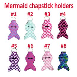 Mini Cute Neoprene Mermaid Chapstick Cover Holder Keychain Lip Gross Chapsticks Wrap Key Ring Fashion Sleeve Charms LX0240