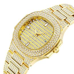 Wristwatches Mens Hip Hop Quartz Watch Waterproof Watches Diamond Bling Iced Out 42mm High Quality1