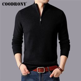 COODRONY Brand Sweater Men 100% Merino Wool Pullover Men Thick Warm Winter Zipper Turtleneck Sweaters Cashmere Pull Homme 93029 201123