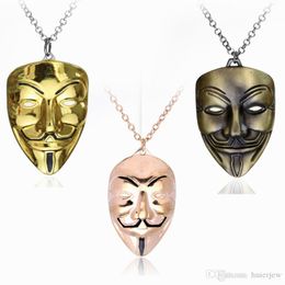 Hip Hop Jewelry V For Vendetta Mask Charm Pendant Necklace Cuban Link Chain Metal Jewelry Mens Necklaces