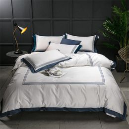 Luxury White 100%Cotton Bedding set Hotel Bed sheet Fitted sheet Queen King size Bed set Duvet coverropa de cama linge de lit LJ200819