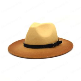 New Winter Wool Tie dye Fedora Hat For Women Panama Bowler Hats Large Brim Vintage Western Cowboy Men Jazz Cap