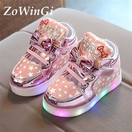 Size 21-30 Glowing Sneakers Princess Girls Led Boots Children Luminous Shoes Sport Casual Kids 220115