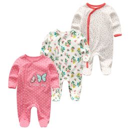 2020 Summer New Style Long Sleeved Girls Baby Romper Cotton 3pcssets Newborn Body Suit Baby Pajama Boys Animal Monkey Rompers LJ21467402