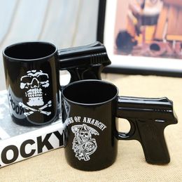 -500ml lustige keramische pistole griff schädel kaffee milch tee tassen becher pistole form handle kreative office home trinkwaren