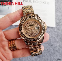 High quality Fashion Man quartz watch 43mm luxury male clock engraved flowers design calendar crime priemum male gifts wristwatch super bright orologio di lusso