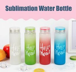 17oz sublimation frosted gradient glass water bottle Colour at end matte tumbler heat transfer glass cans beverage juice cups straws 0312