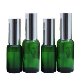 Portable Green Glass Refillable Bottle Essential Oil Vials Silver Spray Lotion Pump Cover 5ml 10ML 15ML 20ML 30ML 50ML 100ML Empty Cosmetic Packaging Container