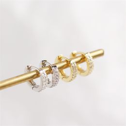 925 Sterling Silver Small Hoop Earrings for Women Double Layer CZ Zircon Gothic Ear Buckle Earring Jewelry