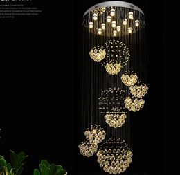 Large Crystal Ball Chandelier Luxury K9 Crystal Staircase Hanglamp Modern Projects Lighting AC110V 220v Staircase Light Fixtures