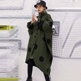 XITAO Irregular Plus Size Trench Women Polka Dot Autumn Single Breast Pocket Elegant Patchwork Turn Down Collar Coat GCC1781 201103