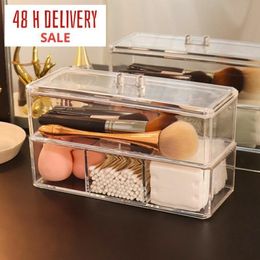 Makeup Organiser Cosmetic Storage Box Plastic Organizador Rangement Drawer Organiser Makeup Brush Storage Rack Double Layer Y200628