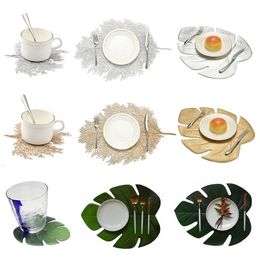 Dining Table Placemat Lotus Leaf Pattern Table Mats Cup Coasters Plate Coasters Home Decor Kitchen Accessories T200703