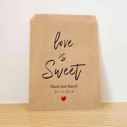 Love Is Sweet Personalised Couple Name and Date Wedding Favour Bags,Custom Cookie and Treat Bag,Bridal Shower Party Candy bags H1231