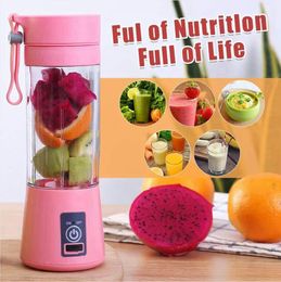 380ml Portable Fruits Blender USB Mixer Electric Juicer Machine Smoothie Blender 6 Blades Vegetable Smoothie Squeezers Sea Shipping DDA608