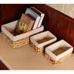 Woven Natural Water Hyacinth Rectangular Storage Baskets Bins for Shelves Organizer Container Cosmetics Box cesto ropa sucia LJ201204