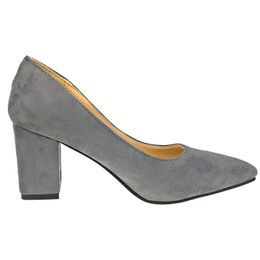 Shoes Square Heel Women Pointed Toe Pumps Fashion Grey High Heels Flock Leather Black Party Shoes Plus Big size 47 48 50