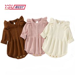 born Infant Toddler Baby Girl Warm Bodysuit Long Sleeve Knitting Solid Soft Jumpsuit Autumn Clothes s Overalls 211229