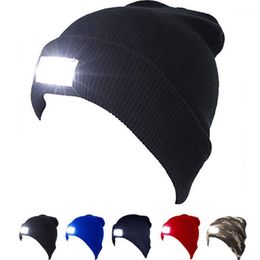 Woolly Beanie Hat With 5 LED Light Unisex Warm Head Torch Lamp Cycling Caps & Masks