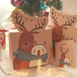 30pcs Christmas is be there elk friends design Paper Box with ribbon card as candy Cookie gift Packaging DIY gift Use H1231