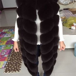 real fox fur vest outerwear fur overcoat long design o-neck sweater vest waistcoat women's 201103