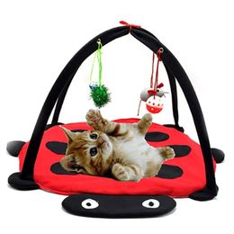 Pet Play Cat Tent Bed Funny Colorful Kitten Pad Cushion Exercise Folding Toy Cat Hammock Bed For Cat Bed Ladybird Stripe Leopard LJ200923
