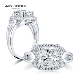 AINUOSHI 925 Sterling Silver 4.0 CT Cushion Cut Halo Rings Engagement Simulated Diamond Women Wedding Silver Hallow Rings Gifts Y200106