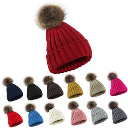 M303 New Autumn Winter Men Women Knitted Hat Candy Colour Thick Warm Beanies Wool Ball Caps Knitted Hat