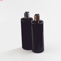 500ml 12pcs black empty plastic shampoo bottle with gold/silver disc top cap,17 oz PET essential oil shower gel bottlegood product