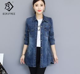 Women Long Denim Jacket Spring Autumn Plus Size 3XL Loose Full Sleeve Fashion Blue Tops Female Casual Girls Outwear C80612L 201106