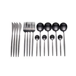 Lingeafey Black Cutlery Stainless Steel Cutlery Spoon Set 16 Pcs Dinner Sets Kitchen Forks Knives Spoons Dinnerware Set New 201116