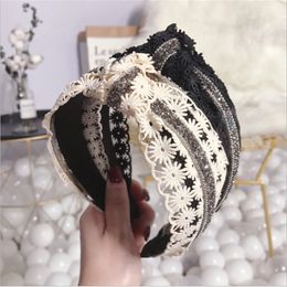 New Fashion hair accessories women's lace hollow diamonds knotted wide-brimmed headband headband wild Girls' hair band Headwear