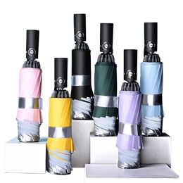 Automatic Umbrella Reverse 3-Stage 10 Ribs Pink Green Blue Yellow Black Women's Umbrella Male Rain And Sun Protection Parasol 201112