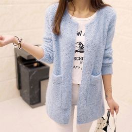 Autumn Winter Long Cardigan Women korean sweaters fashion Crochet Cardigan Female Knitted Tops pull femme hiver 201030