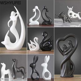 Nordic modern creative black and white ceramic crafts ornaments study office desk small decoration home decorations WSHYUFEI 220115