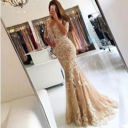 New arrival lace Evening Dresse Formal half sleeves vestido noiva sereia lace prom party robe de soiree sexy V-opening back 201113