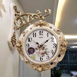 Luxury European Wall Clock Fashion Silent Gifts Double Sided Wall Clock Living Room Home Mecanismo Reloj Pared Home Decor DF50WC H1230