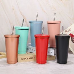 Thermal coffee cup portable straw cup stainless steel gift business simple readily available cup solid Colour 6 Colours T3I51437