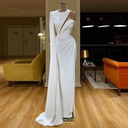 White Modern Evening Dresses Long 2021 One Shoulder Arabic Aso Ebi Formal Prom Party Gowns Satin Pleats robes de caftan abaya dubai AL8161