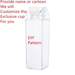 DIY Pattern Water Bottle-500ML Juicing Bottles-Fun Stylish Plastic Water Bottle-Clear Milk Carton Bottle Water Freeshipping 201106