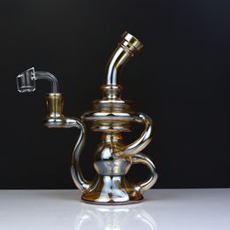recycled glass NZ - New rainbow dab rigs bong hot sell recycler oil rigs 8 inch thick glass water pipe beaker with quartz banger