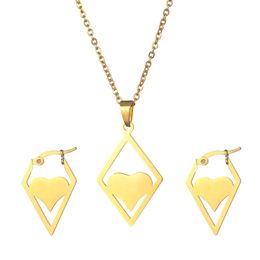 Heart Shape Pendant Necklace Earrings Romantic Trendy Round Jewelry Sets