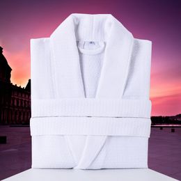 100% Cotton Waffle Men Bathrobe Summer White Plus Size XL Bath Robe Mens Waffle Robes for Women Long Dressing Gown Sleepwear 201109