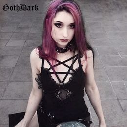 Goth Dark Gothic Lace Patchwork Black Women Tank Tops Grunge Summer Hollow Out Lolita Punk Camis Skinny Backless Female Top T200731