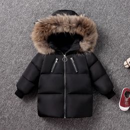 boys and girls White duck down children's down jacket thickened jacket2-7 years old baby fur collar hooded jacket 4 Colours LJ201017