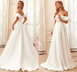 Bridal Gown Plus Size 2022 A-line Satin Wedding Dresses Off Shoulder Puff Sleeve Buckled Belted vestidos de noiva